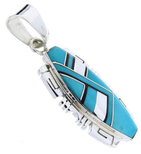 Sterling Silver Pendant Turquoise Jet Inlay Jewelry JW66192